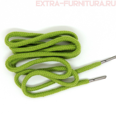 Шнурки круглые 130см, шир.6мм, Хлопок, наконечник металл, цв.зеленое яблоко