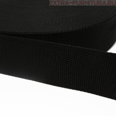 Стропа шир.50мм (+/-2мм), цв. чёрный, уп.50м*6 уп, Б, пл. 20,6 гр/м