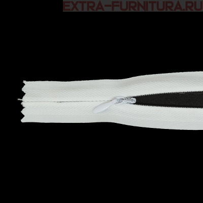 Молния потайная № 3, 50 см, цв. 101 белый п/э, пл.10 гр/м (плотная тесьма)