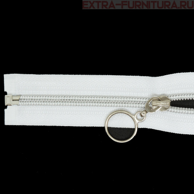 Молния спираль декор Т5 70см цв.белый/серебро (кольцо)